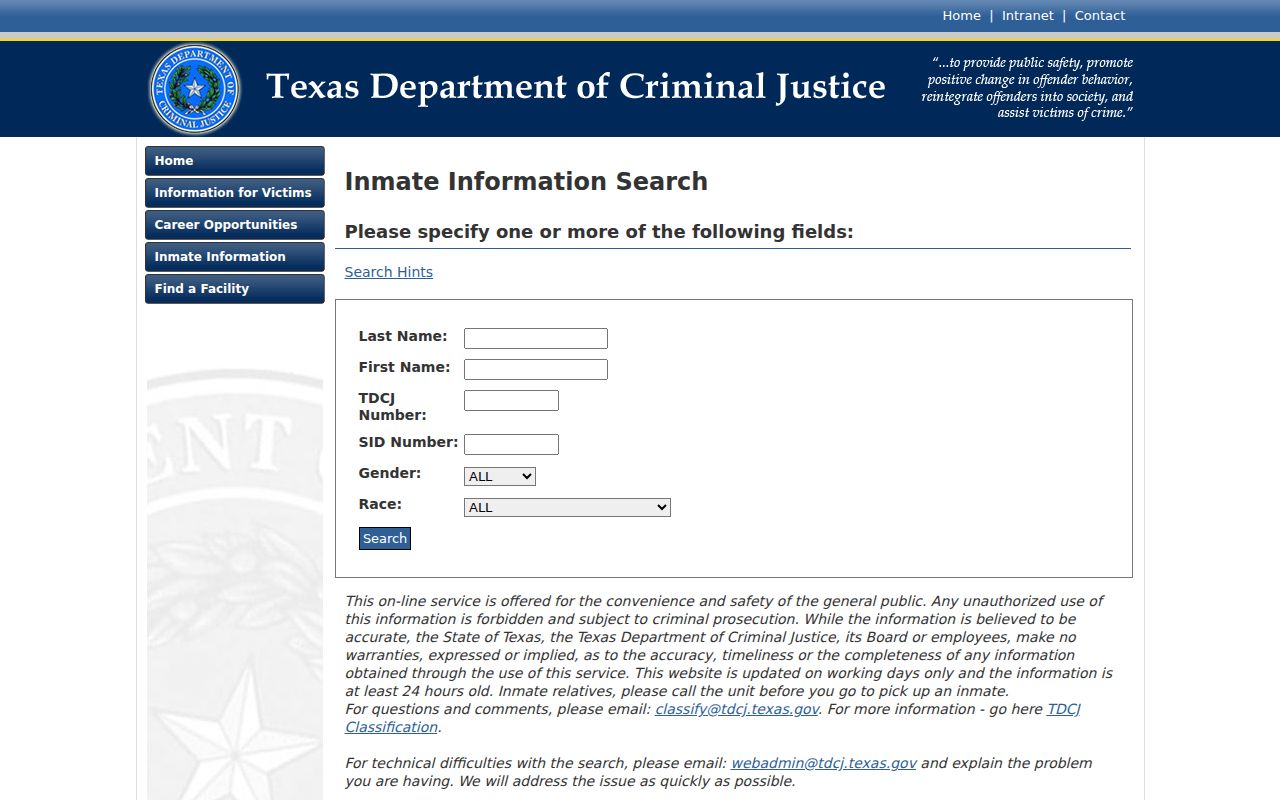 Austin County arrest custody search after TDCJ transfer