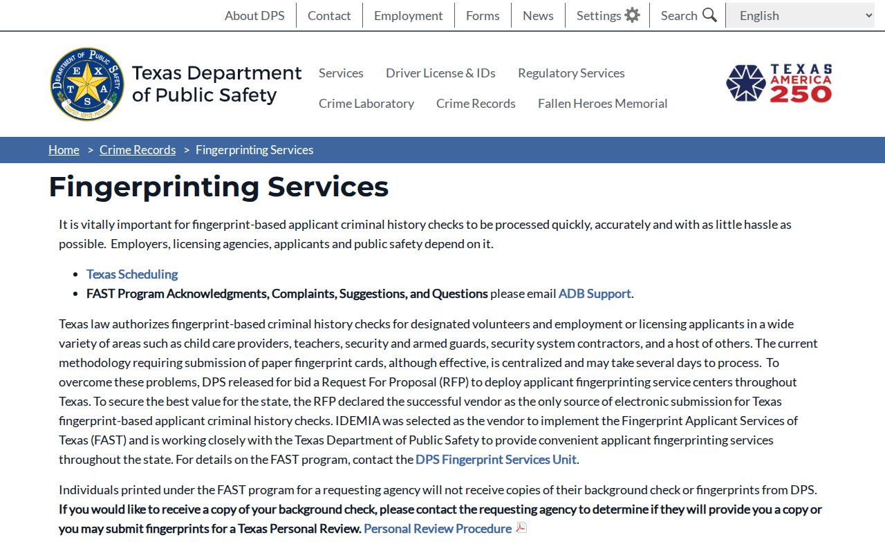 Austin County arrest record review through Texas fingerprint services
