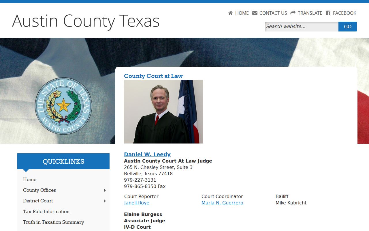 Austin County Court at Law criminal case information