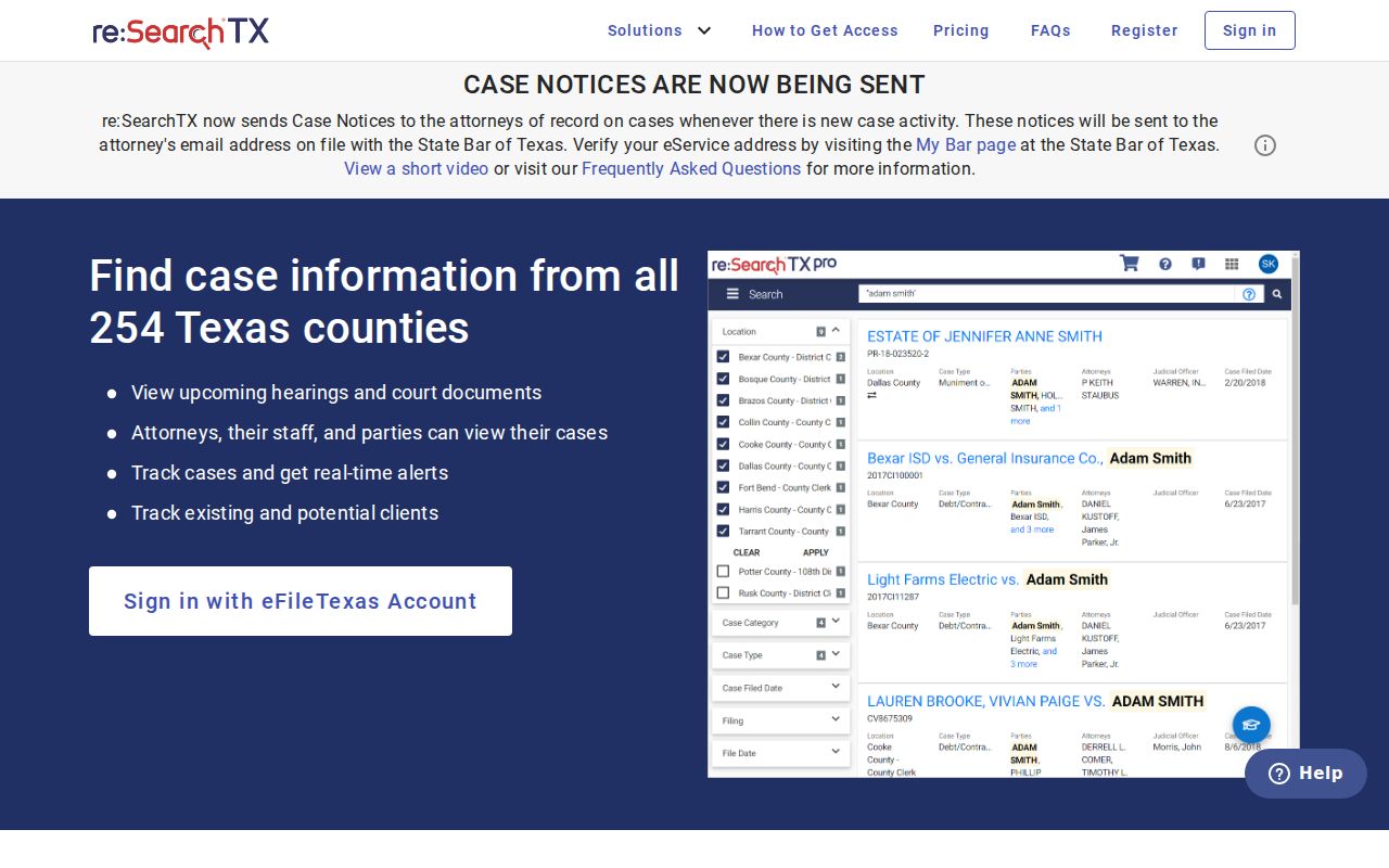 Austin County court case lookup through re SearchTX