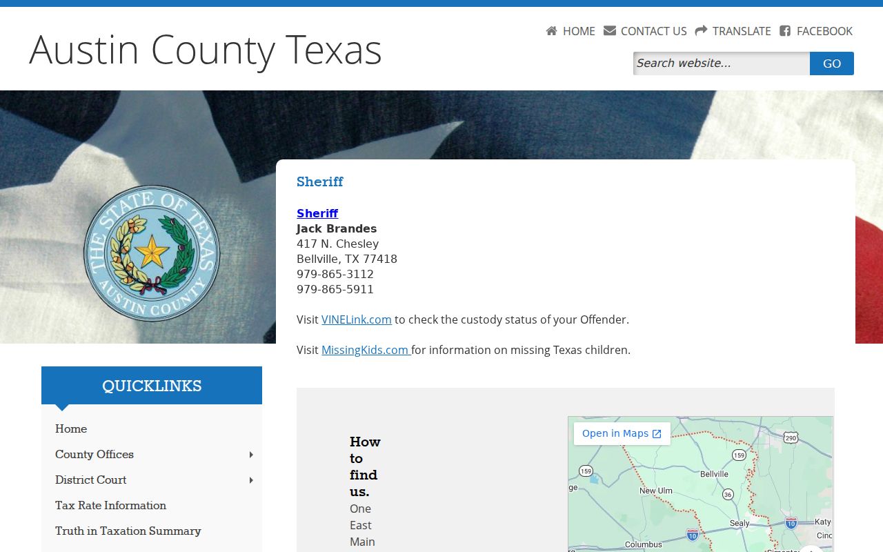 Austin County criminal records sheriff contact