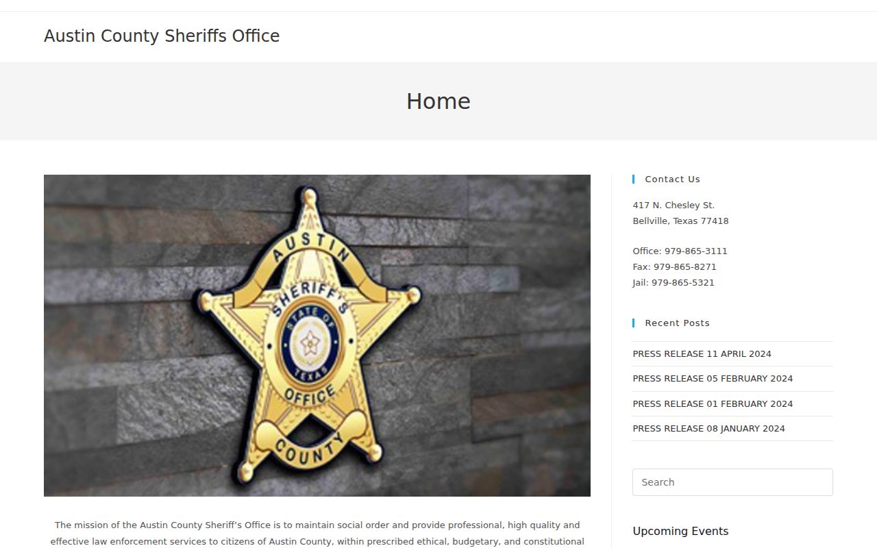 Austin County criminal history sheriff office website
