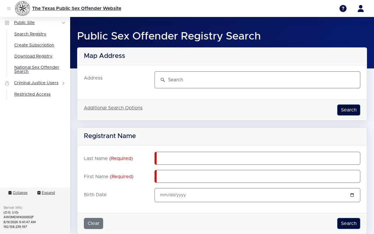 Texas DPS public sex offender registry search for Austin County