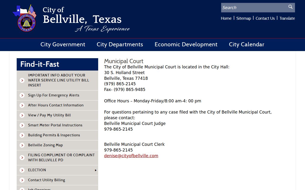 Bellville Municipal Court at City Hall records office